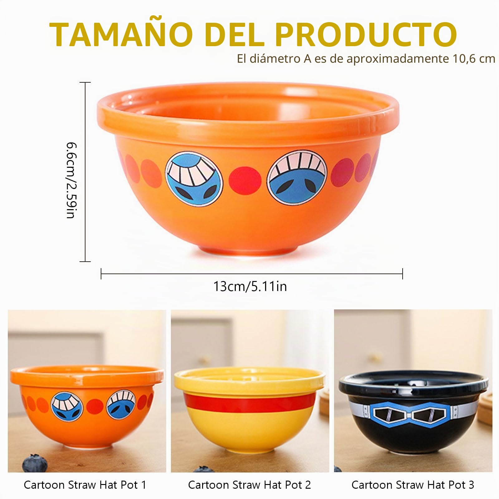 Bocguy 3 cuencos Ramen Bowl Anime, Ramen Bowl para fans del anime, regalo de cocina, hogar y hogar