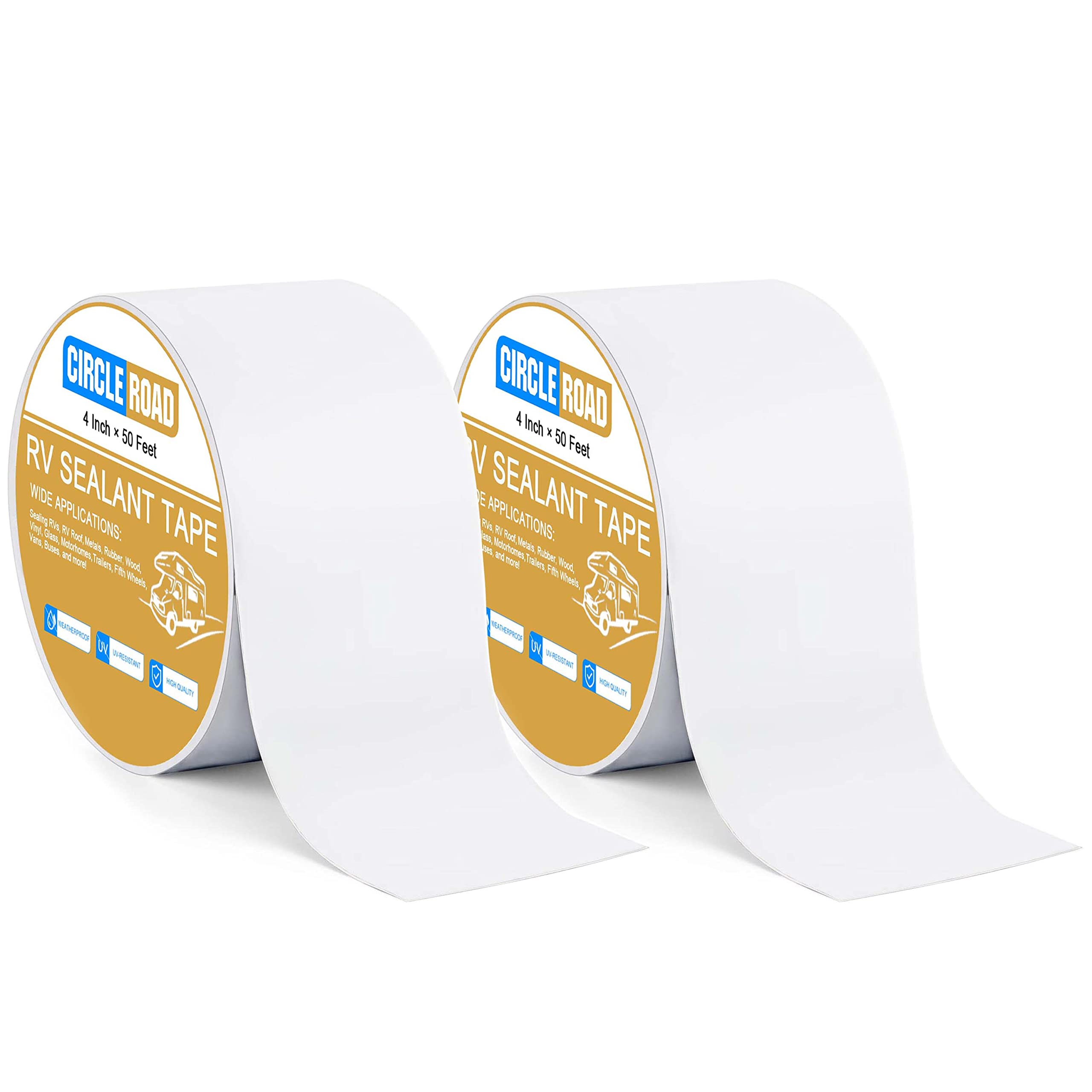 RV Roof Tape White 2 Pack, 4 Inch X 50 Feet RV Repair Sealant Tape, Stop Camper Roof Leaks, UV-Resistant, Weatherproof and Reliable for Camper, Trailer, Boat (4In-50FT 2Pack)
