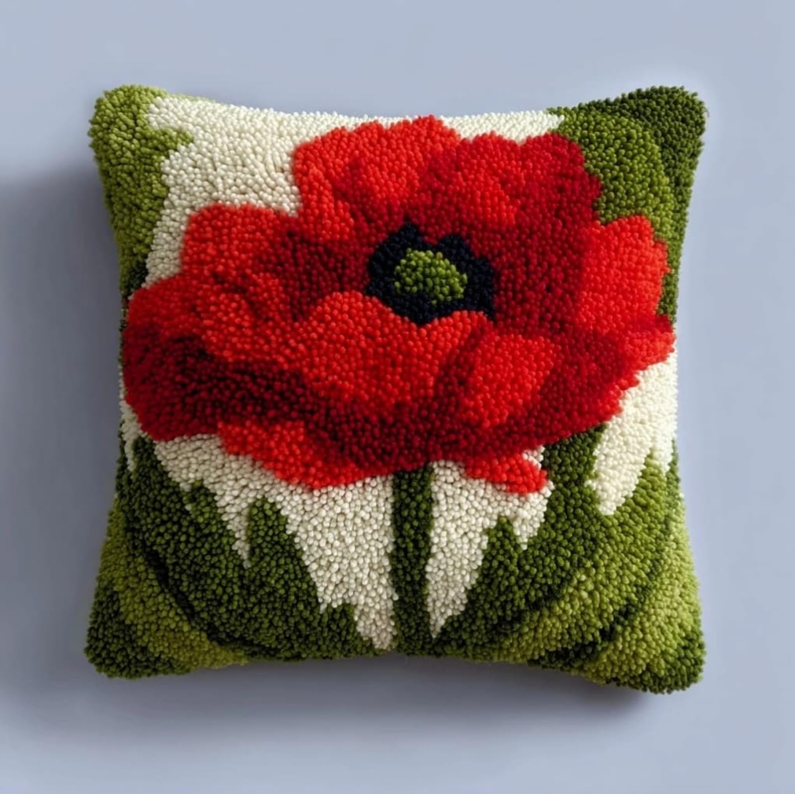 AxiangziK Latch Hook Pillow Craft Kit,Red Flowers 43x43cm/17x17Inch,Complete Starter Kit for Beginners & Craft Enthusiasts