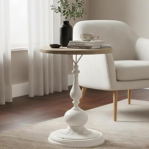 Mesa auxiliar redonda para sala de estar, mesa auxiliar vintage, mesa redonda de campo francés con mesa decorativa de madera de cedro para