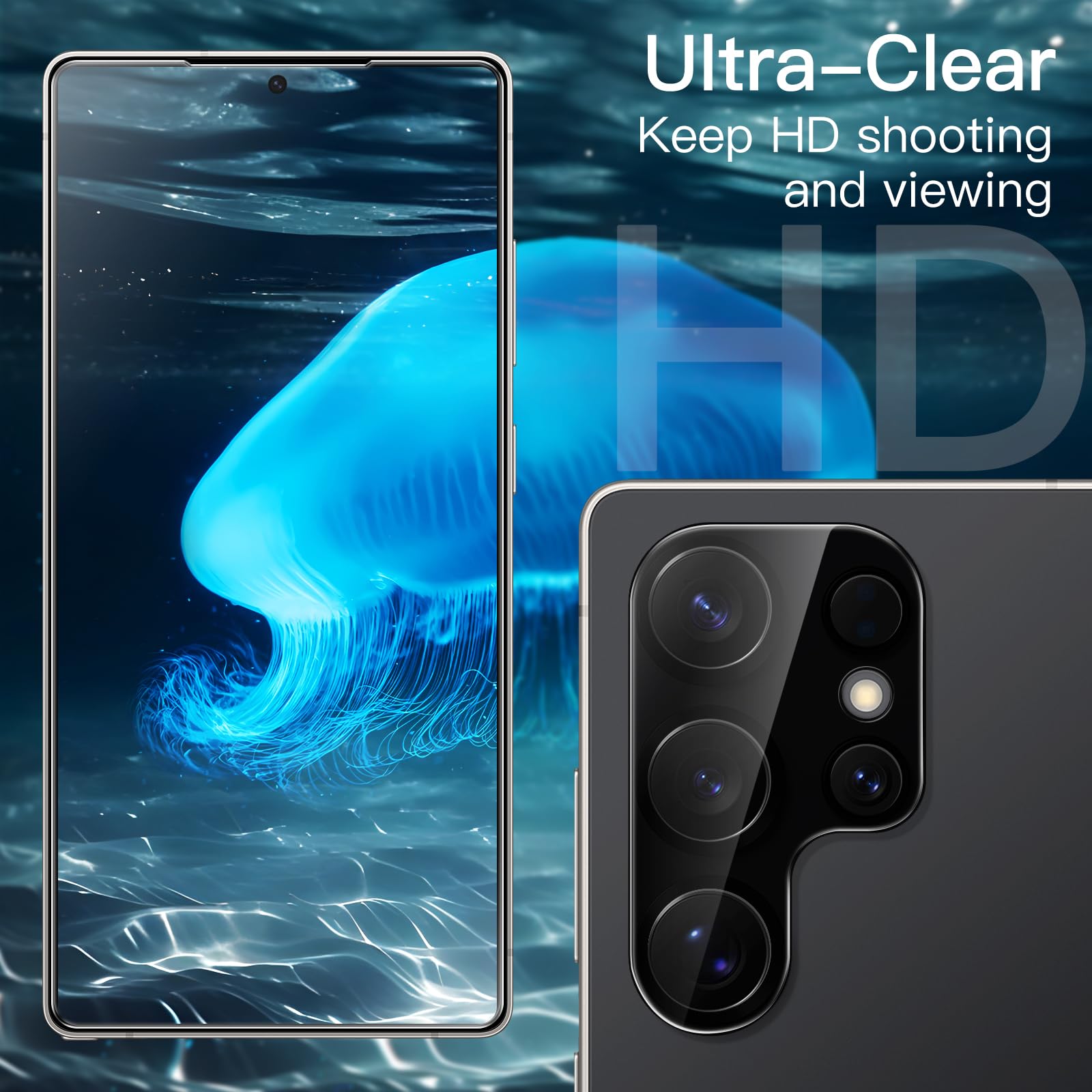JETech Pellicola Protettiva per Samsung Galaxy S25 Ultra 5G con Protezione Lente Fotocamera, Vetro Temperato Film, Compatibile ID Impronte Digitali, HD Chiaro, Pacco da 2 Ciascuno