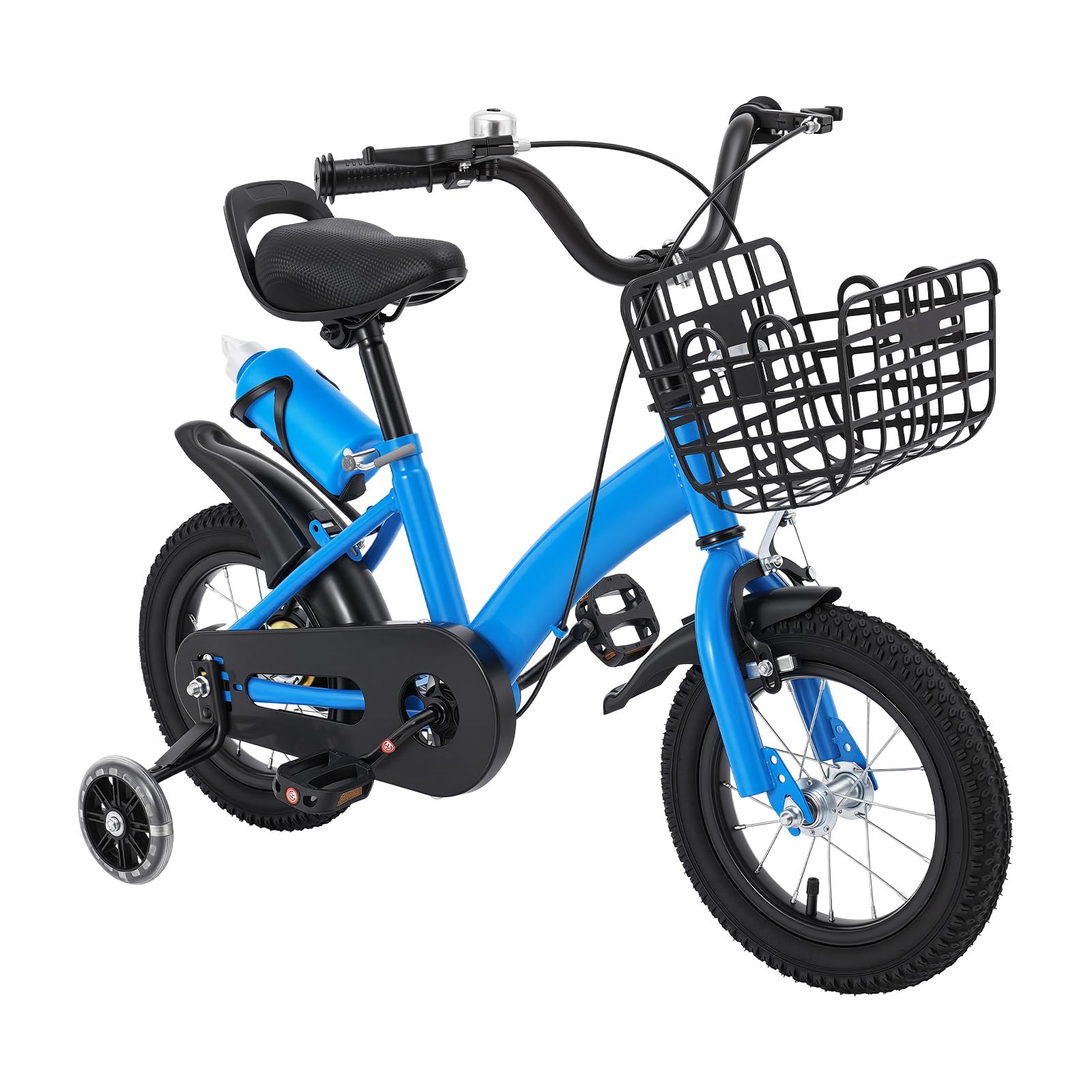 12 Zoll Kinderfahrrad, Höhenverstellbarer Sitz und Lenker, Kinder Fahrrad für 2-5 Jahre Upgraded Kinders Trainingsfahrrad mit Stützrädern, Korb & Wasserflasche Mädchenfahrrad Jungenfahrrad