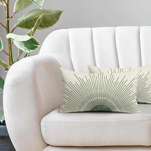 Miniatura 2 de Juego de 2 fundas de almohada lumbares bohemias verdes de 12 x 20 pulgadas, diseño abstracto de amanecer, puesta de sol y sol, para exteriores,