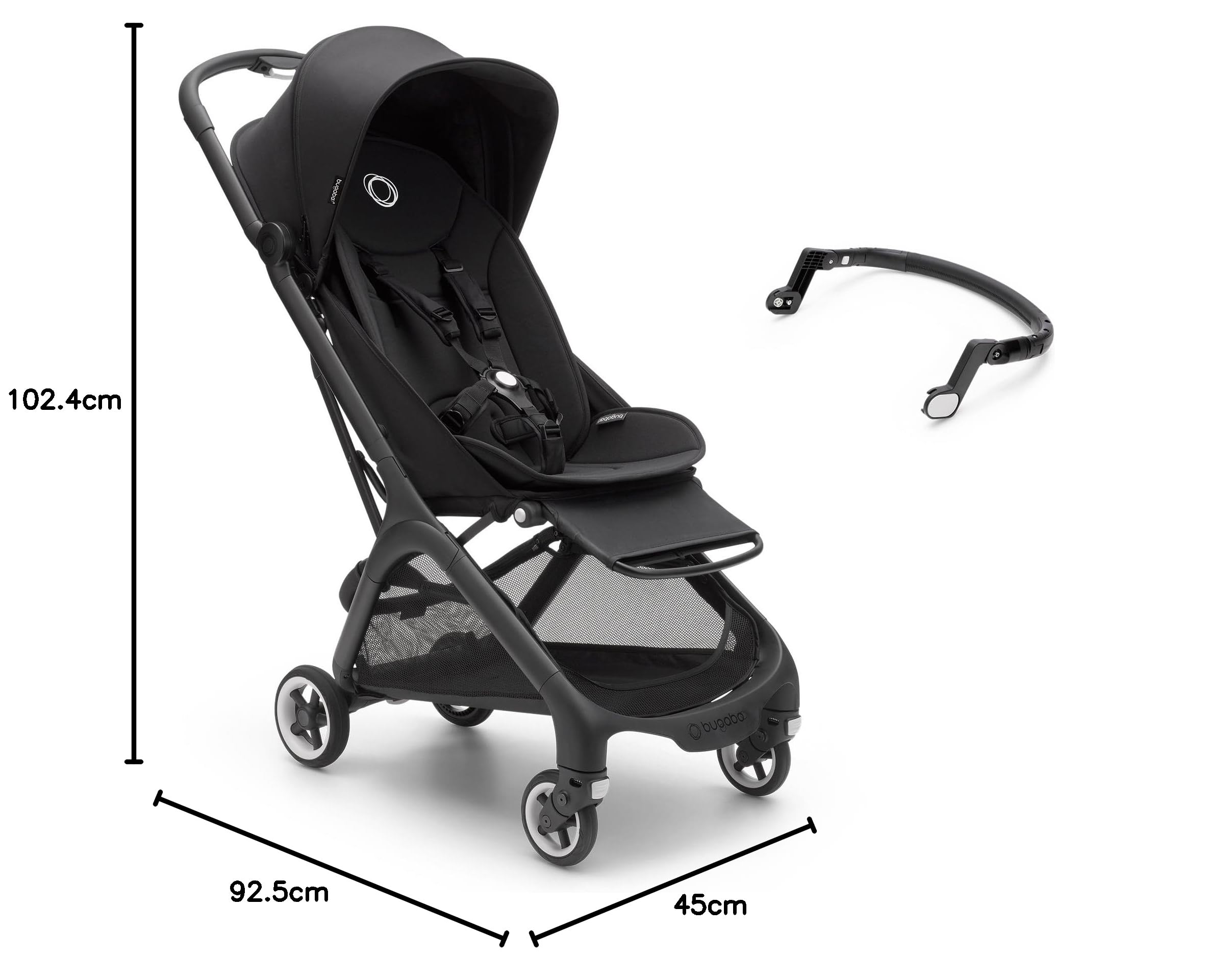 Bugaboo Butterfly Pack, Silla de paseo de Viaje con barra de seguridad, Pequeña y Ligera, Fácil de Plegar en 1 segundo, Cochecito Urbano para Bebés y Niños, espacioso con dirección cómodo, Negro