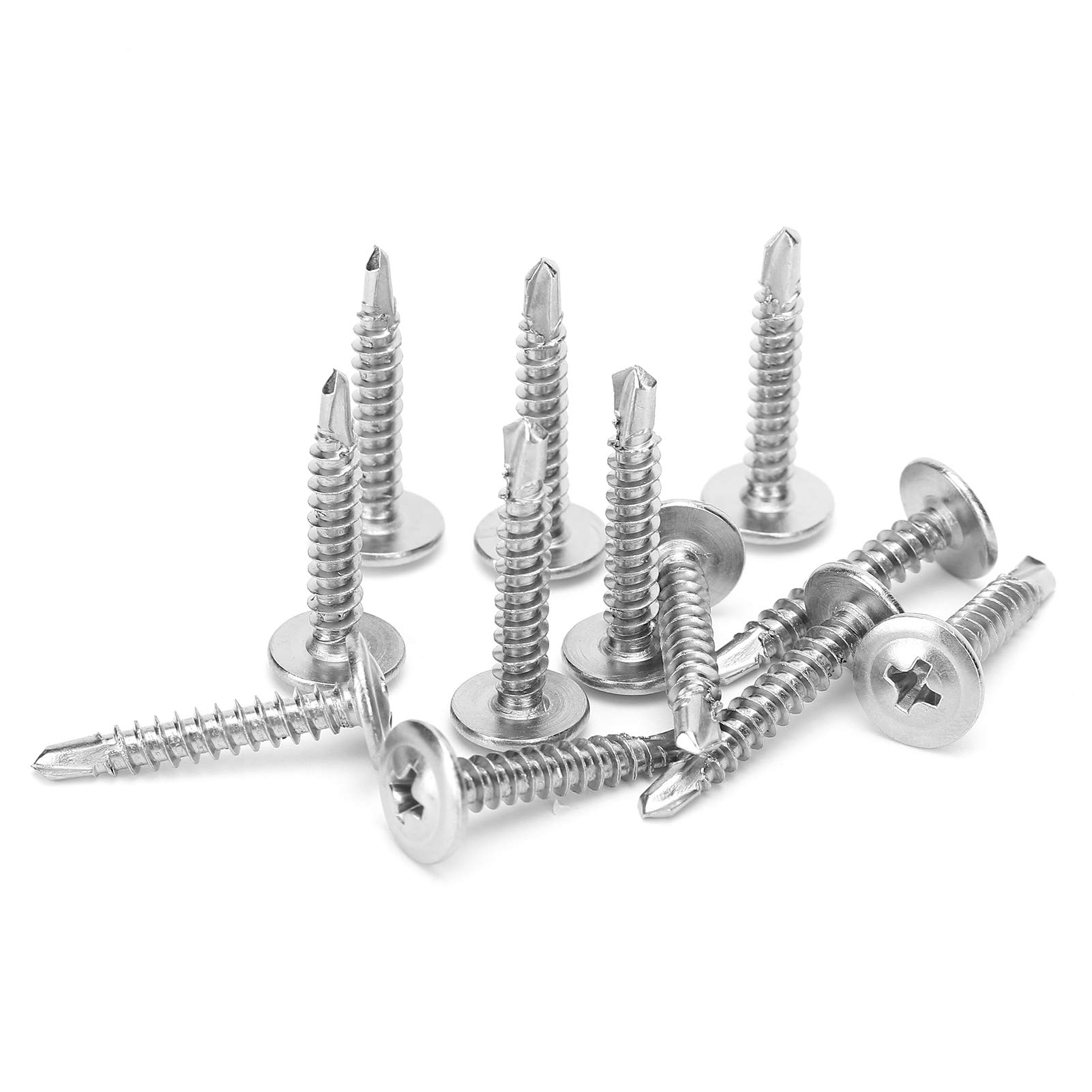 500 tornillos autorroscantes, tornillos autorroscantes de cabeza plana, tornillo de acero inoxidable 410, ranuras cruzadas, rosca profunda para reemplazo (M4,2 x 25 mm)