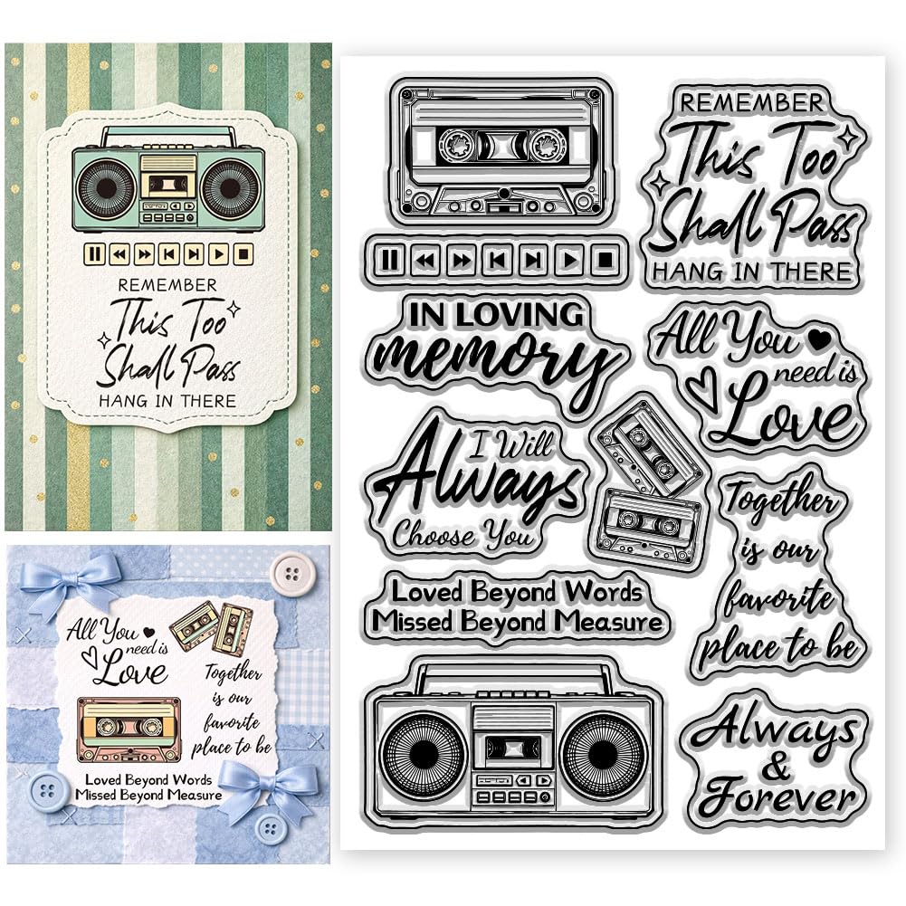 CONCHLERY Clear Stamps Retro Cassette Tape Sentiment Phrase 6.3x4.3 Inch — image 1
