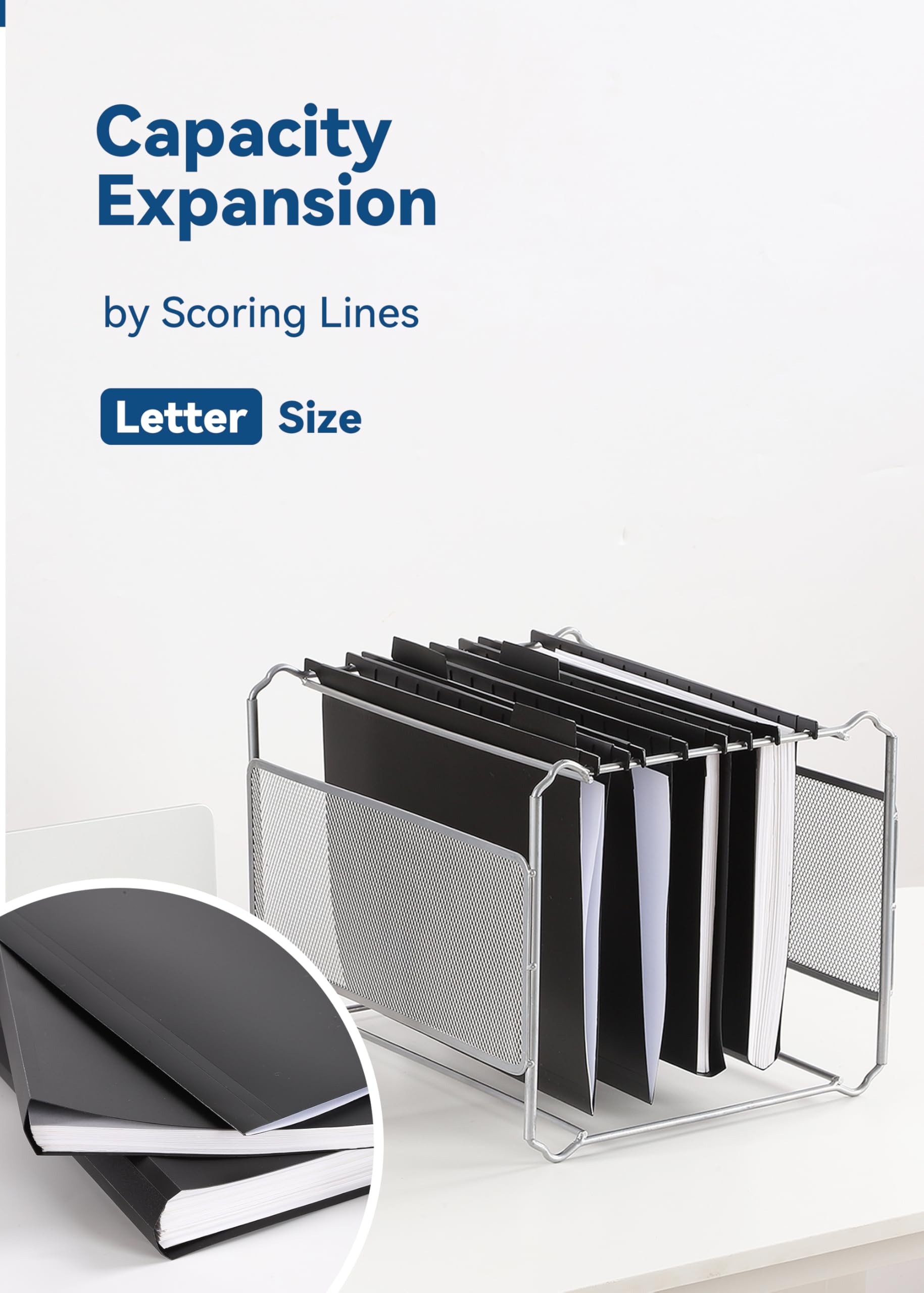 SortRax Plastic Hanging File Folders, Letter Size, 12 Pack Hanging Folders, with Insertable 1/5-Cut Tabs for Filing Cabinets: Matte Black