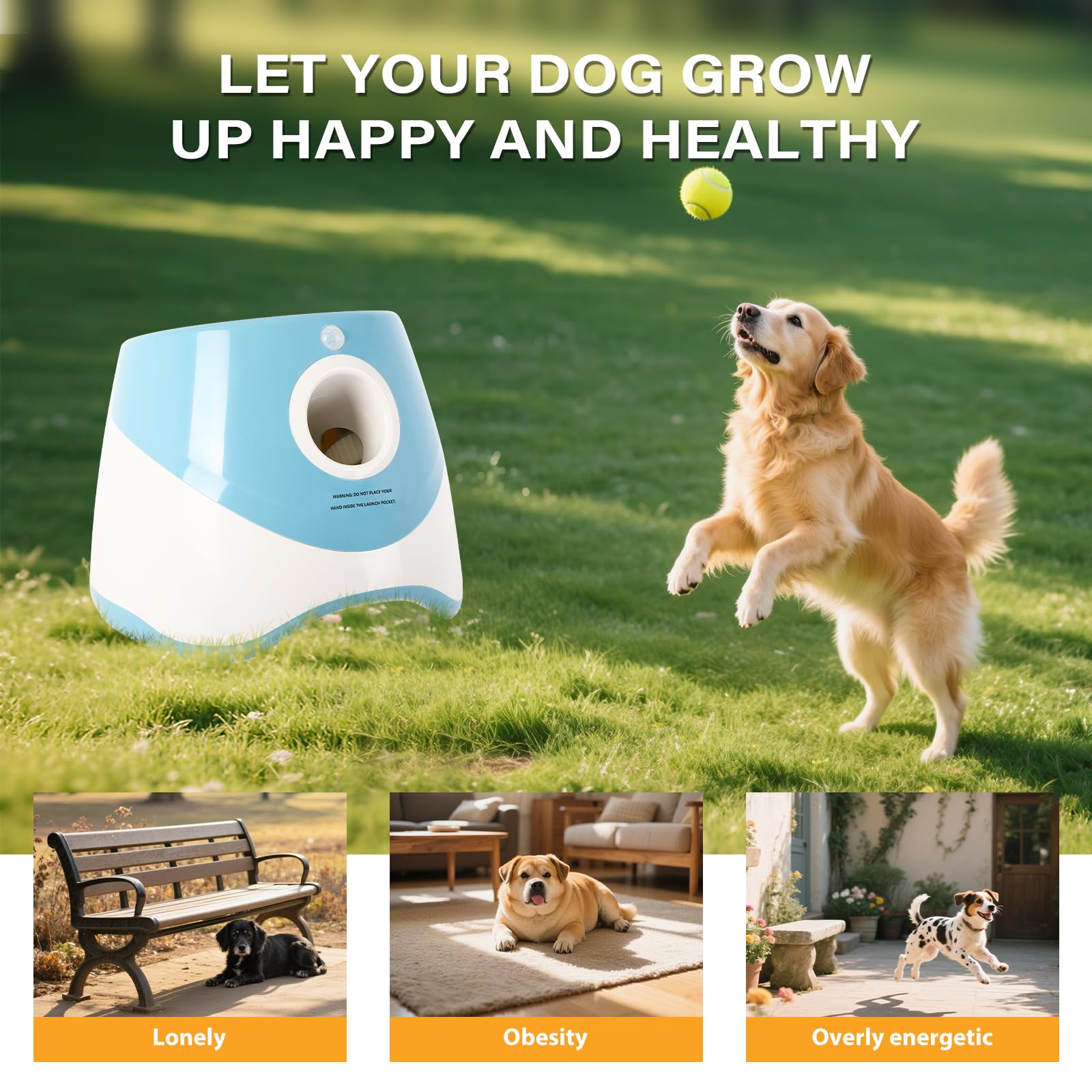 FAHKNS Automatischer Ballwerfer für kleine Hunde, interaktives Hundespielzeug für drinnen und draußen, per USB wiederaufladbar, 30-9 m, inklusive 15 Mini-Tennisbälle, Blau