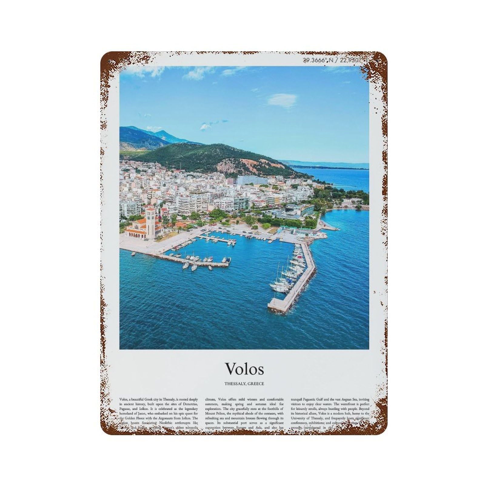 xiaoxiaoshen Volos Thessaly, Greece City Scenery Wall Decor Art Metal Tin Poster Modern Home Decor Art Home Bar Shop Decorations Vintage Sign 40x30cm