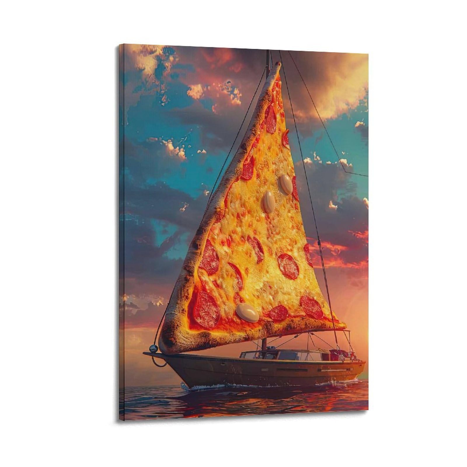 OKAHYS Funny Sailing Pizza Sailboat Poster Decorative Painting Canvas Wall Artworks Picture 20x30inch(50x75cm)
