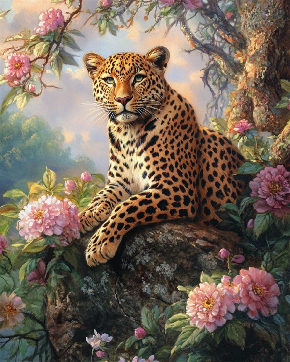 11CT Animal Kit De Punto De Cruz Con Estampado Leopardo Y Flores Kits De Punto De Cruz Para Adultos，Juego De Bordado Estampado Preimpreso，Kit De Manualidades Para Bricolaje，Decoración 80x100cm