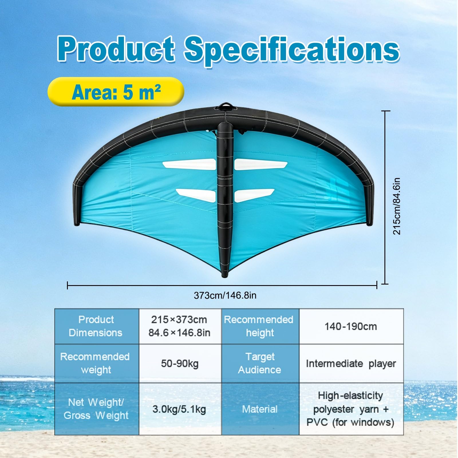 Wing Foil Portatile Gonfiabile con Design Pieghevole | Ala Wing con Tessuto Rinforzato, Finestra PVC e Controllo Facile per Principianti e Appassionati di Wassersport