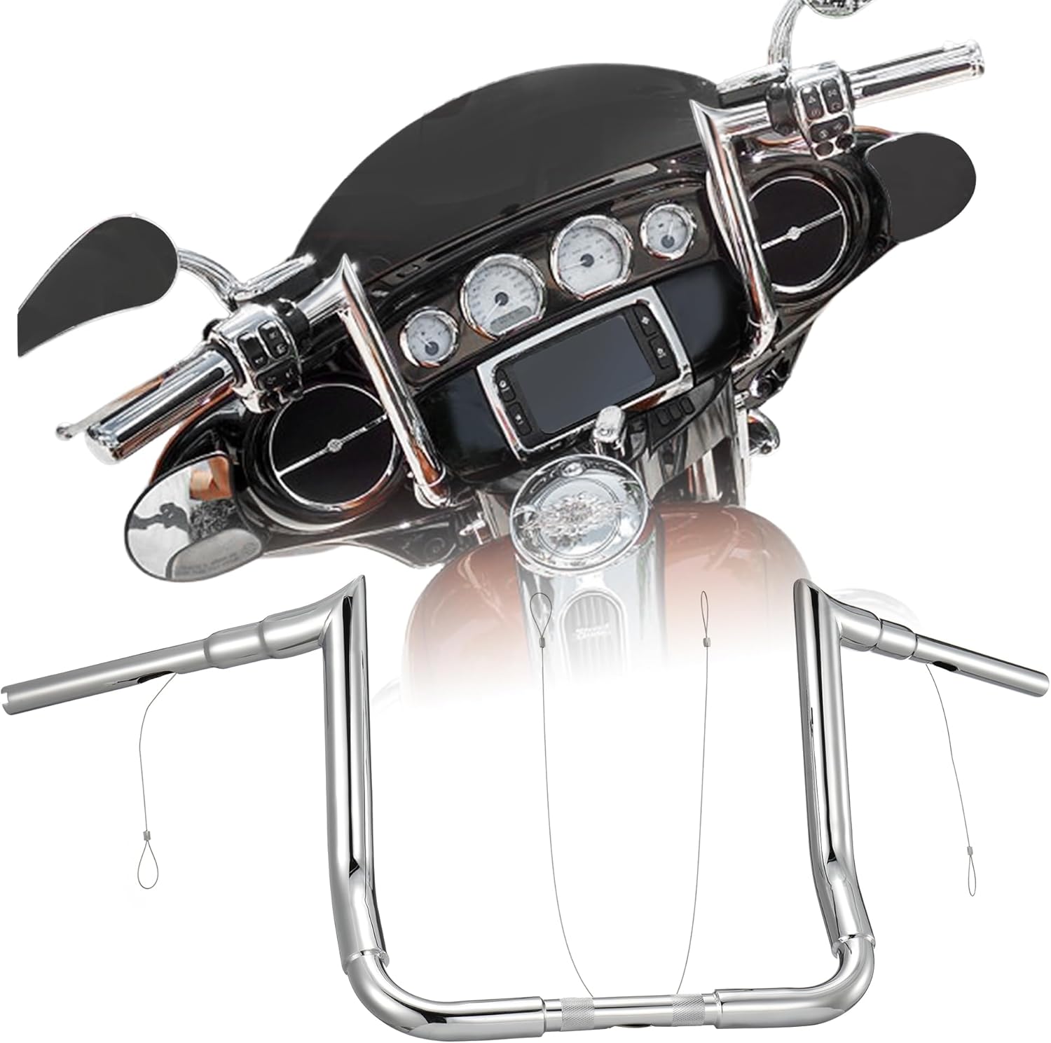 12" Rise Ape Hanger 1 1/2" Bagger Handlebar for Harley 1996-2023 Street Glide FLHX/Ultra Limited FLHTK/Electra Glide FLHT/Tri-Glide FLHTCUTG Models, Chrome