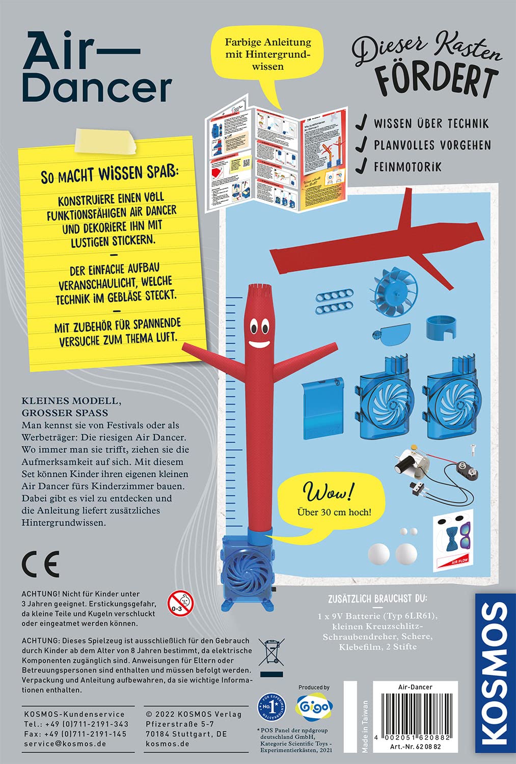 KOSMOS 620882 Air Dancer, kit per ballerini d'aria con motore soffiante e elica, divertenti tentativi di aerodinamica, scatola per esperimenti per bambini dagli 8 ai 12 anni, comprensione della