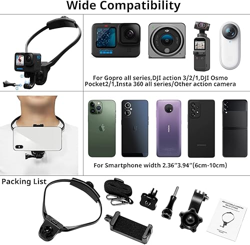 Miniatura 3 de POV VLOG Soporte de cuello para Gopro rotación de 360° Smartphone Soporte de pecho con correa de hombro Soporte de teléfono compatible con Go Pro