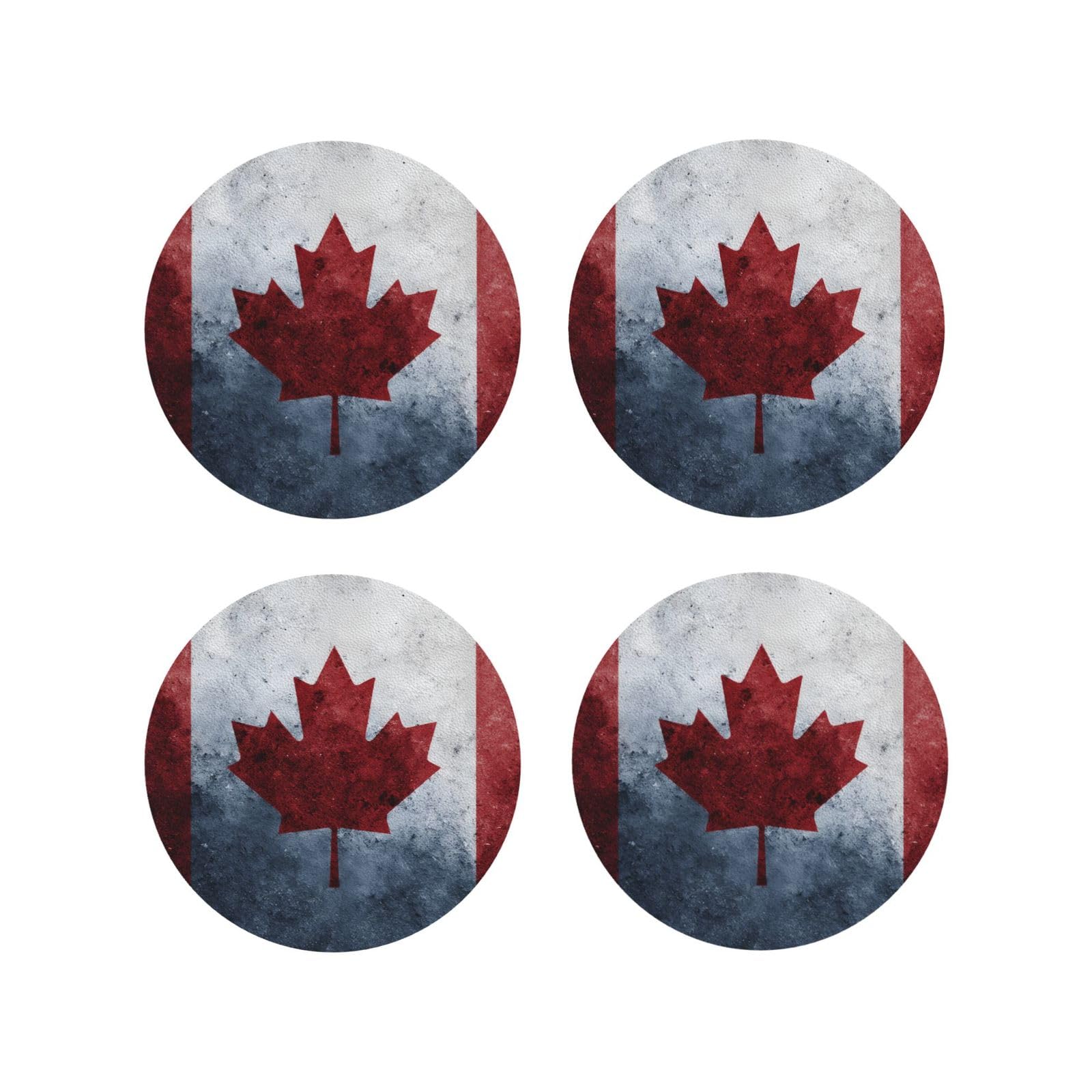 (Canada Flag) Drink Coasters Set Of 4 Non-Slip Leather Coasters For Cups Mugs Glasses Tabletop Protection For Home Office Bar