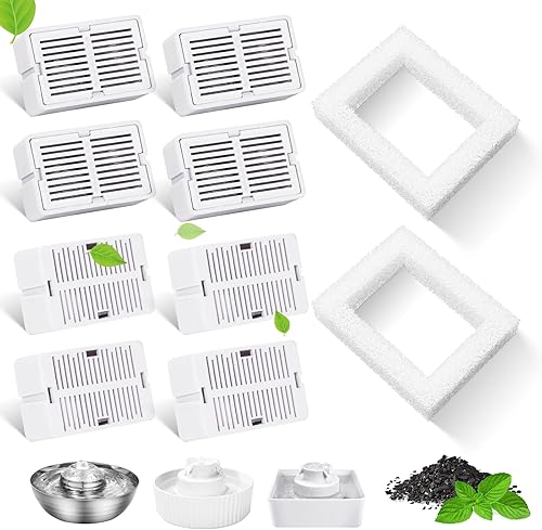 Miniatura 1 de Paquete de 8 filtros de fuente de agua para gatos para dispensador de agua de cerámica para gatos de 2.1L71 onzas, 8 filtros de carbono y 2 filtros