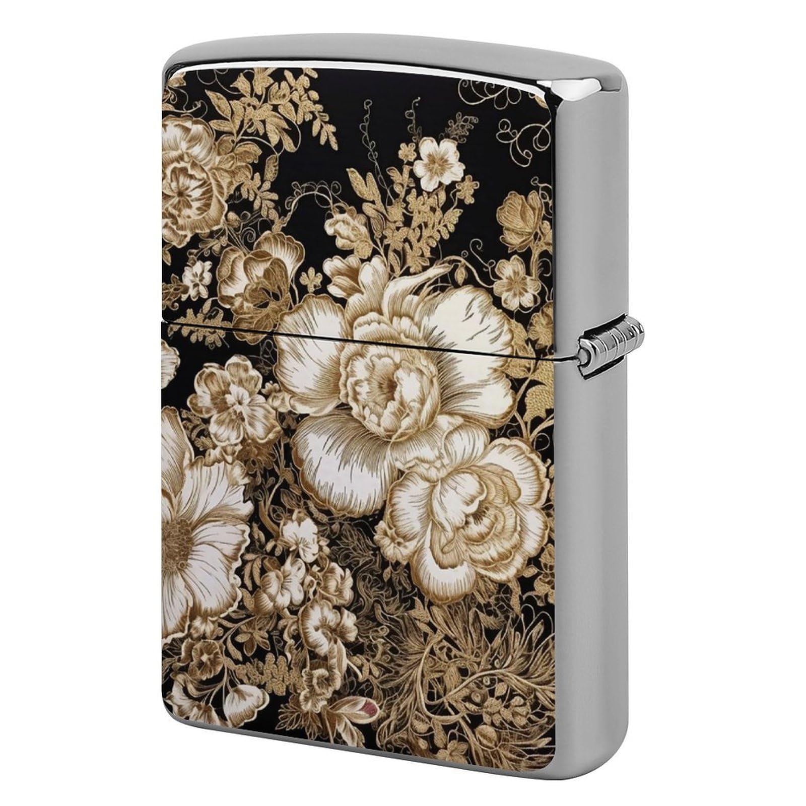 Gold Leaf Flowers Lighter Cover for Men, Personalized Lighter Case for Birthday Gift, Flip-Top Lighters Protective Cover, Portable Lighters Shell for Outdoor, Travel