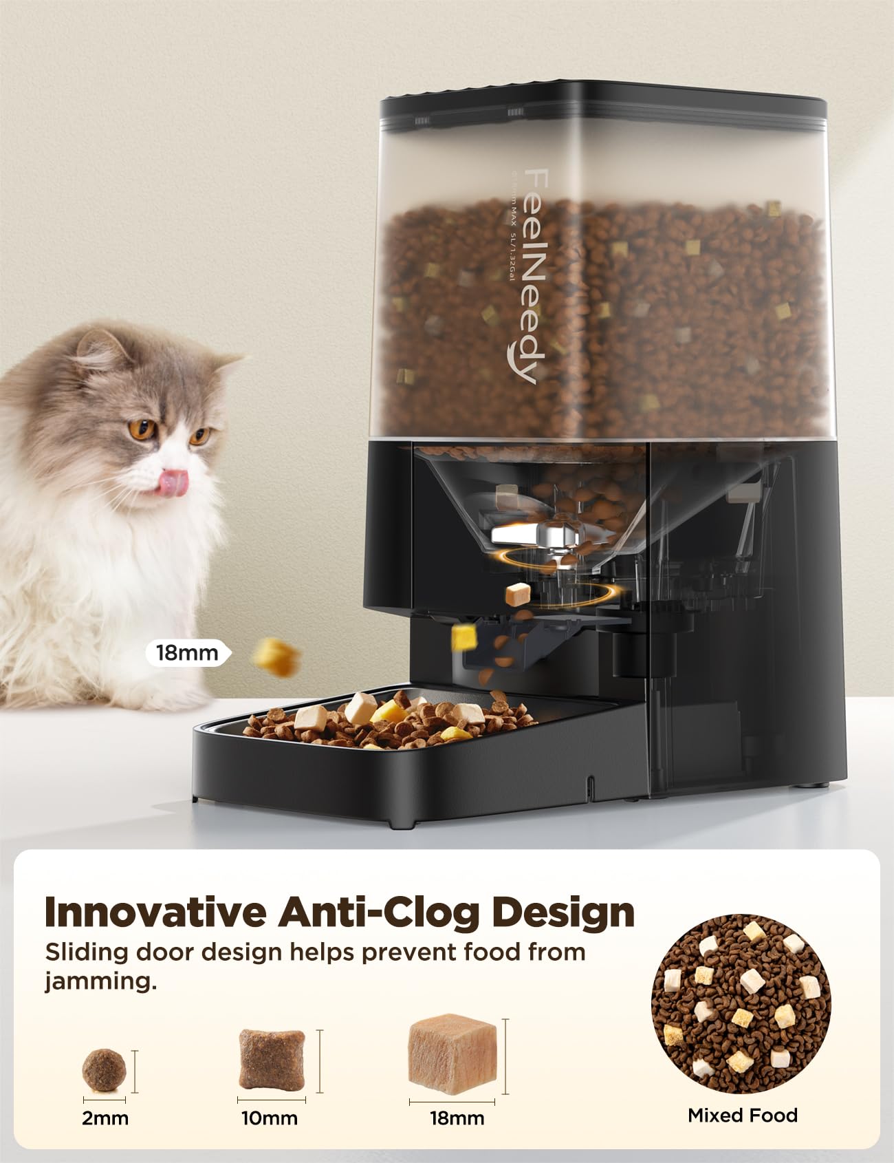 Distributore Automatico Cibo Gatti Cani WiFi 2.4G, FEELNEEDY 5L Dispenser Crocchette Cibo Cani Automatico, Pet Feeder Automatico Mangiatoia per Animali Domestici (APP-Nero)