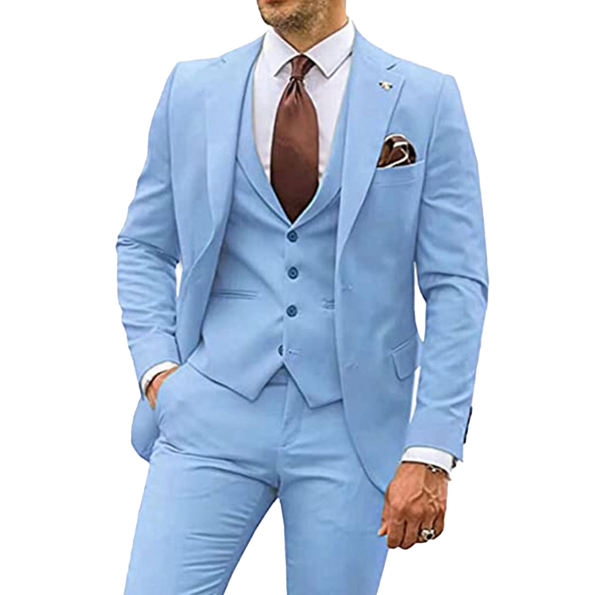 Herren 3 Stück Casual Tuxedo Anzüge Kerbe Revers Slim Business Anzug Set Hochzeit Prom Party Blazer Jacke Weste Hose