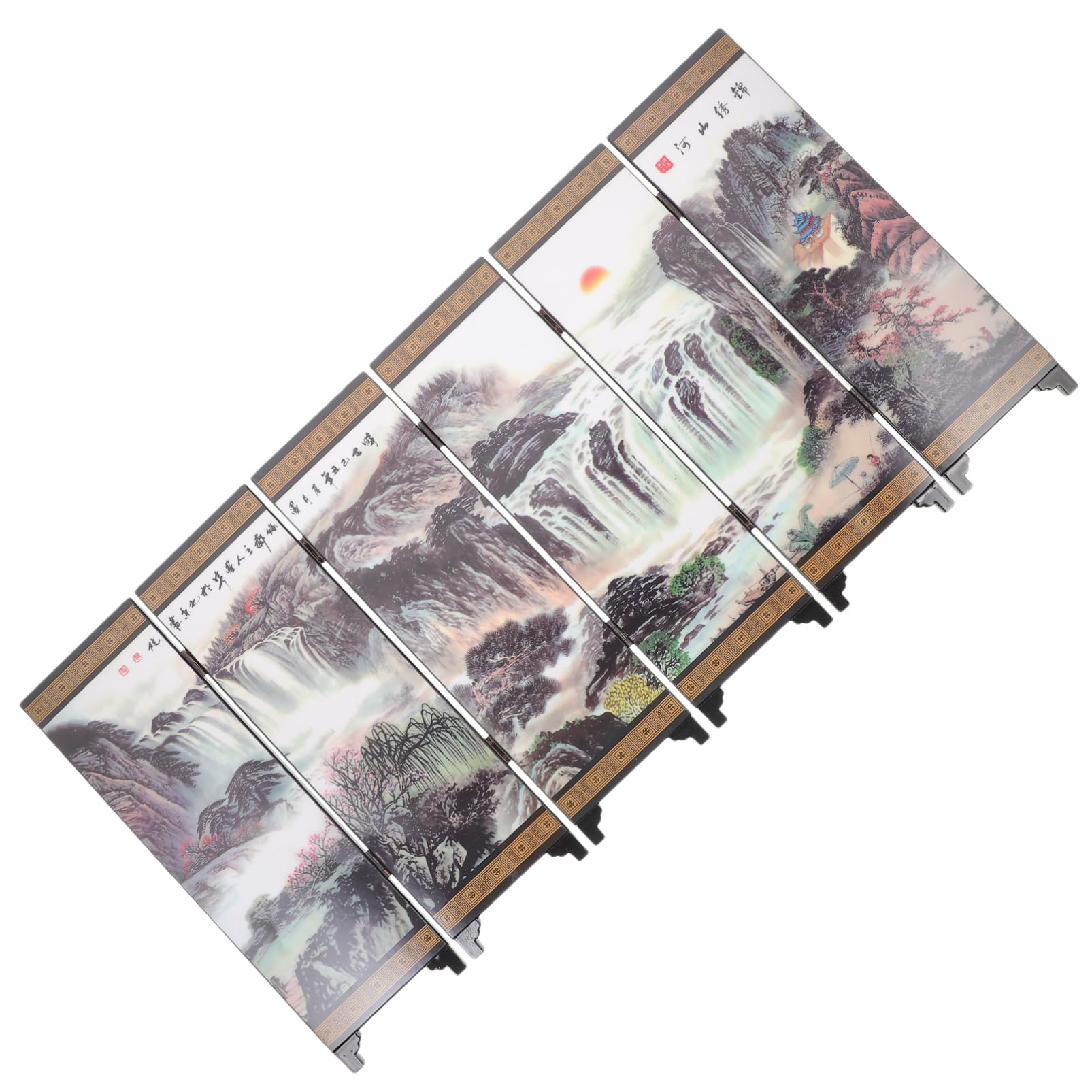 ULTECHNOVO Mini Folding Screen Desktop Panel Divider Chinese Style Wooden Craft Antique Folding Screen Ornament for Home Decoration