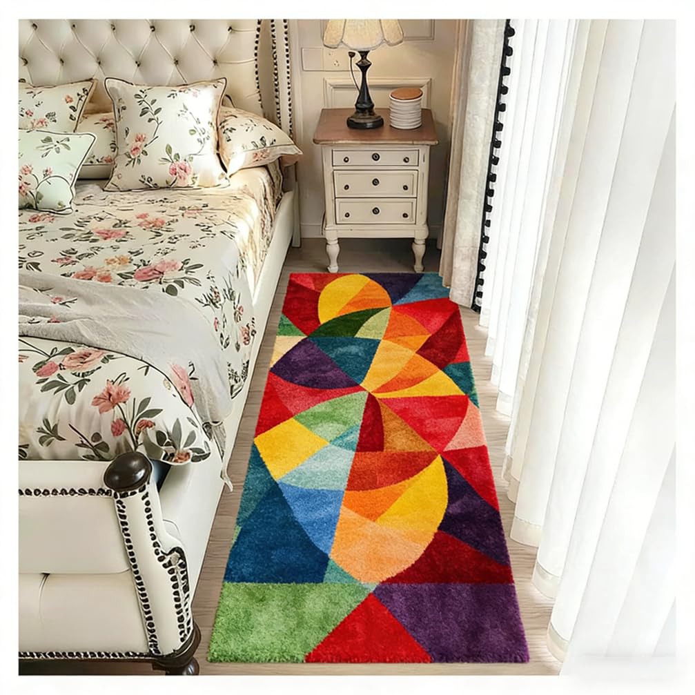 Tapis de Couloir Long 80x300 cm Moderne Antidérapant Lavable en Machine Tapis de Passage Géométrique Multicolore Doux pour Cuisine Entrée Salon Bureau Buanderie Salle de Bain