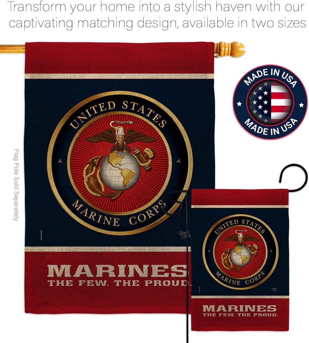 Proud Marine Corps Burlap Garden Flag - Armed Forces USMC Semper Fi United State American Military Veteran Retire Official - House Banner Small Yard Gift Double-Sided Made In USA 13 X 18.5