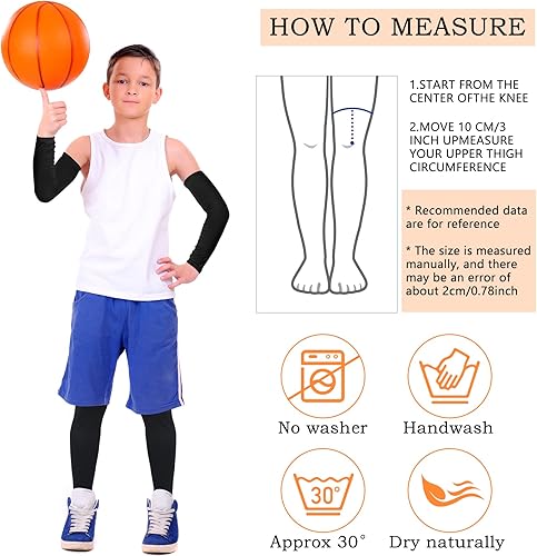 Miniatura 3 de Geyoga 4 pares de mangas de compresión y brazo para niños, para piernas y brazos, para ciclismo, baloncesto, deportes