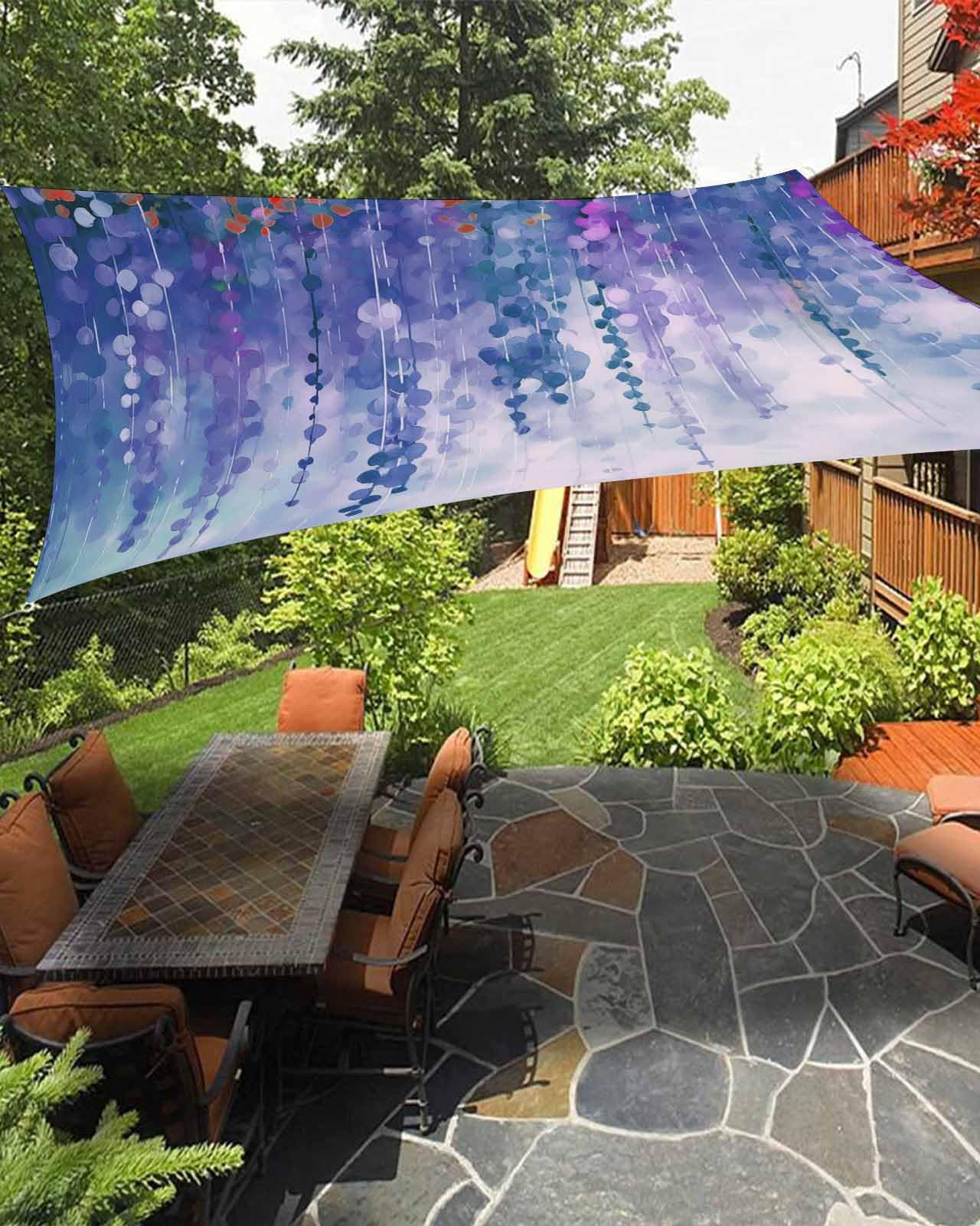 Blue Sweeping Flower Sun Sail Shades Rectangle Canopy,Sunlight Block Heavy Duty Curved Backyard Shade Cover,Waterproof Sun Shades for Patios Garden Outdoor,6.5'x10' Abstract Botanical Plant Leaves