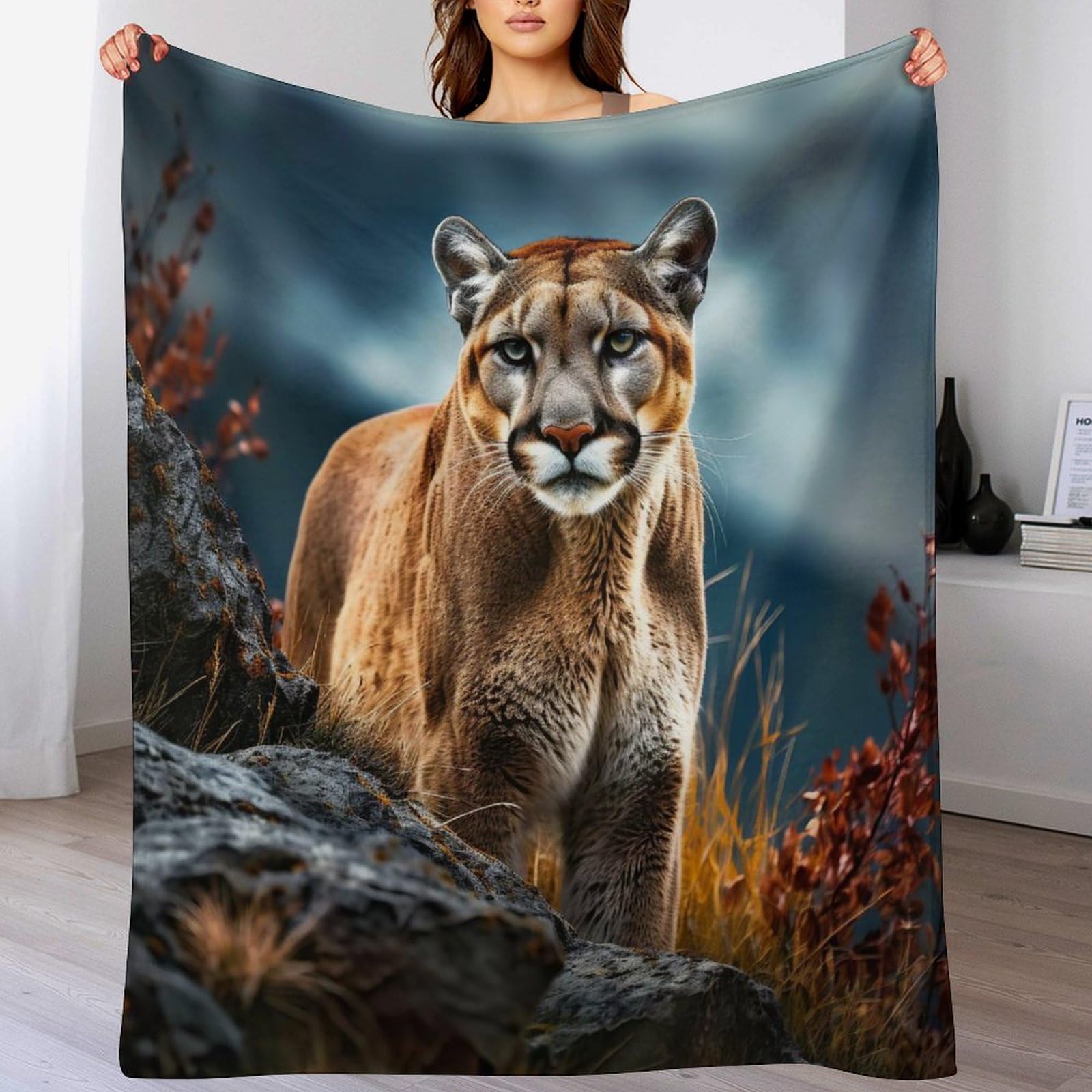 Lion Couverture Duveteuse Douce Légère Plaid Peluche Souple Lit Sofa 100x130