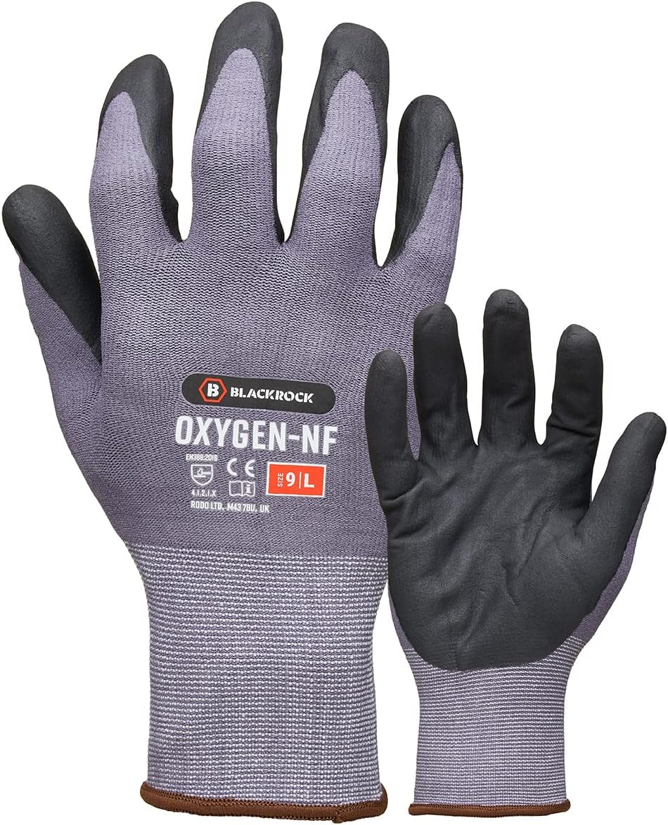 Oxygen Safety Work Grip Gloves, Nitrile Engineering Gripper Gloves for Work, Optimal Oil Handling, for Men and Women, Construction, Warehouse, Size 8/Medium