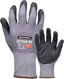 Blackrock Oxygen-NF Lightweight Flexible Safety Work Gloves Mens Womens, Nitrile Foam Coating Dry, Wet, Oily Grip, Stretch Fit Nylon, Ideal For Engineering, Home Improvement & Handling - Size Medium