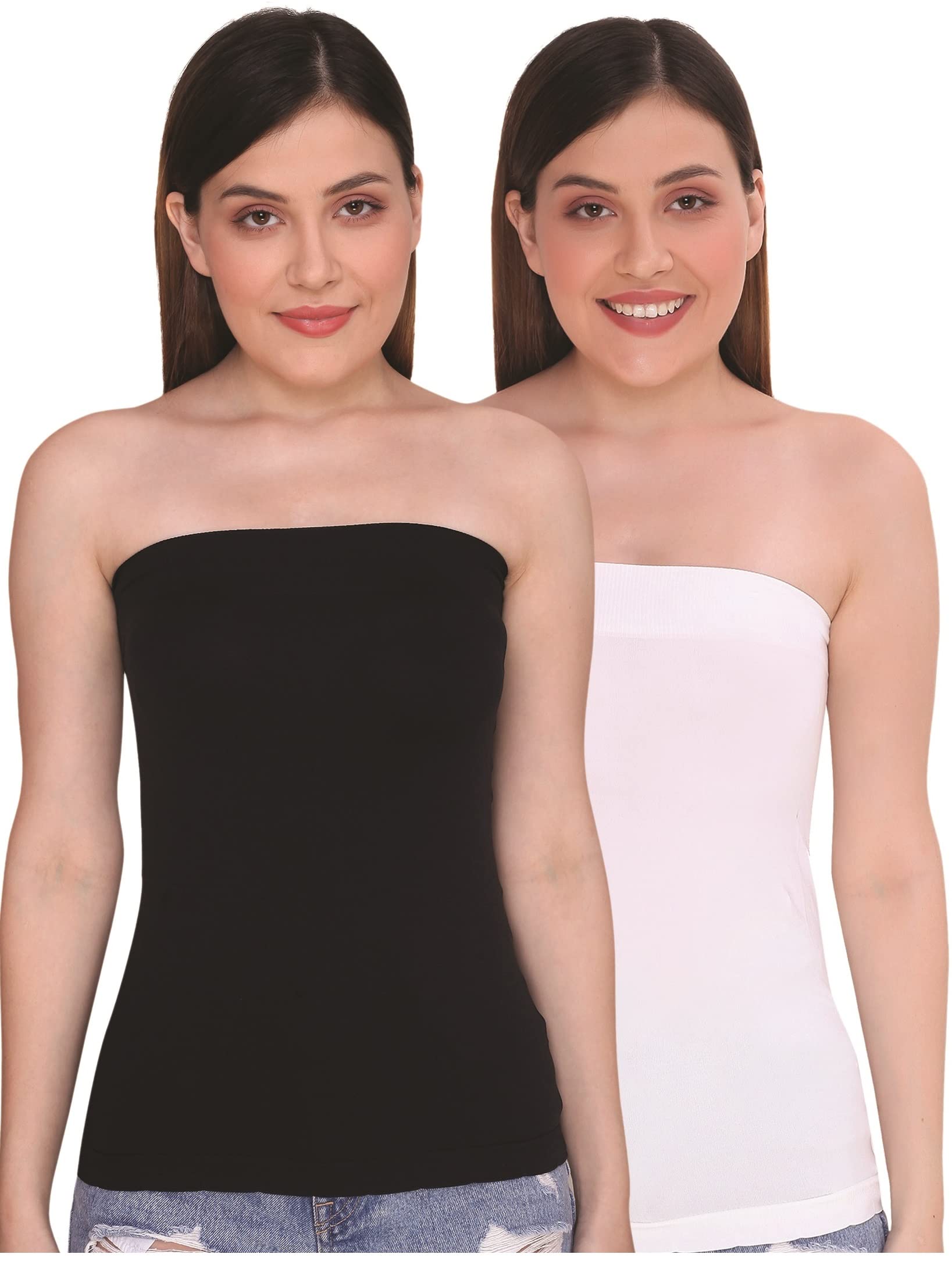 Strapless Camisole Long Tube Top For Women, Free Size (Pack of 2)-image-36