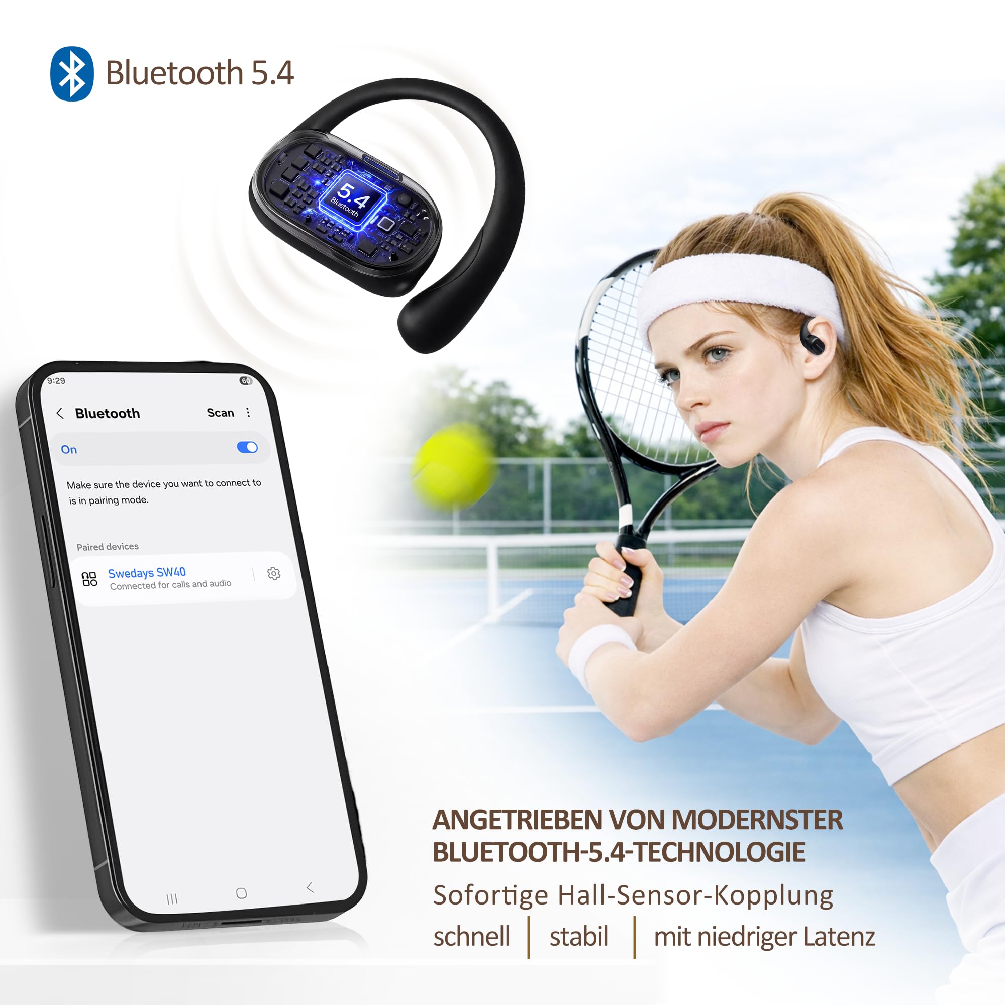 Open-Ear Kopfhörer mit Ohrbügel, Kabellose Bluetooth Kopfhörer Sport mit ENC Noise Cancelling Mic, 40h Akku, IPX5 Wasserfest für Radfahren, Wandern, Laufen & Fitness