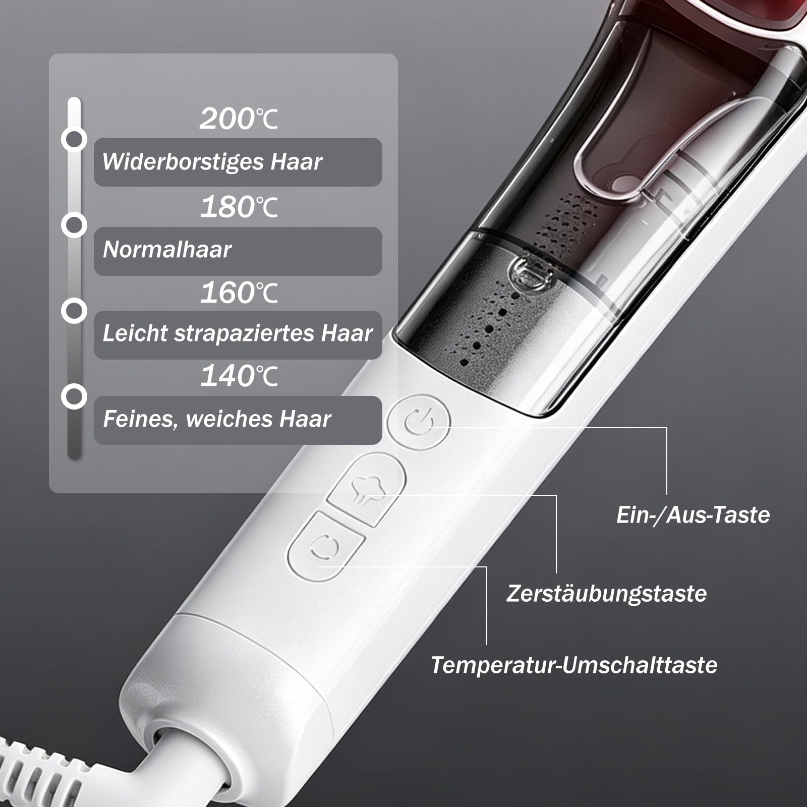 Dampf Glättbürste, für feines & widerspenstiges Haar, Weiß