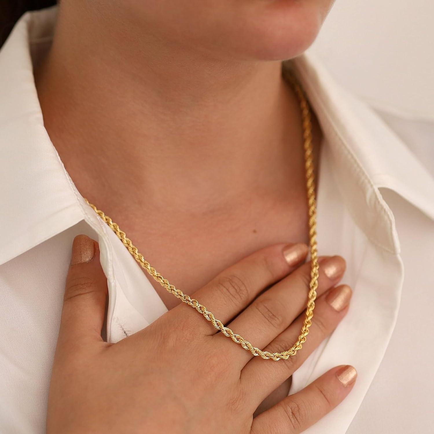 14K Gold Chain Necklaces for Women & Men, 2.5mm Simple Rope Link Chain for Womens Dainty Non-Tarnish Necklace Unisex Sizes 18-30 Inches Cadenas De Oro 14K Para Mujer - Image 2