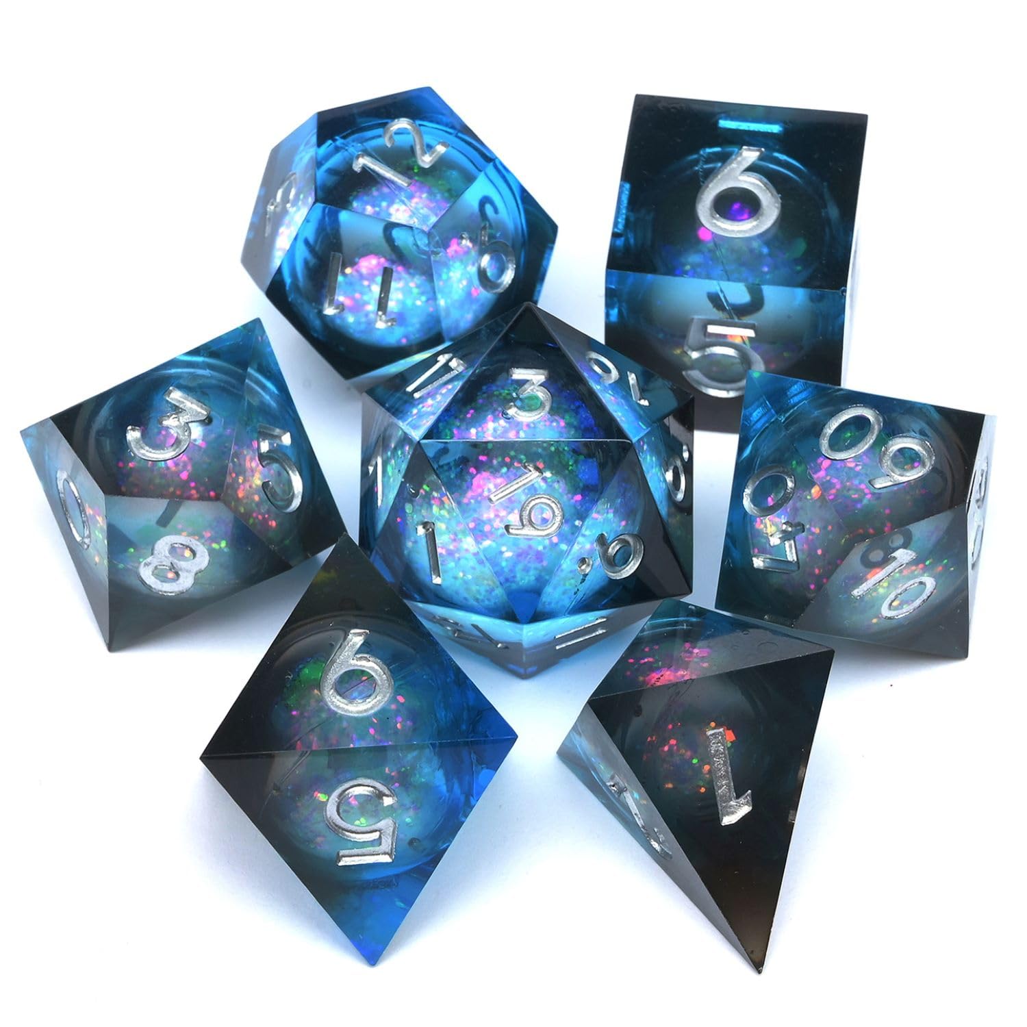 Liquid Core Quicksand Resin DND Dice, Sharp Edge Dungeons and Dragons Polyhedron Game Dice Set for Role Playing Games RPG Explorer Magic, Holiday Birthday Gifts Party Favors