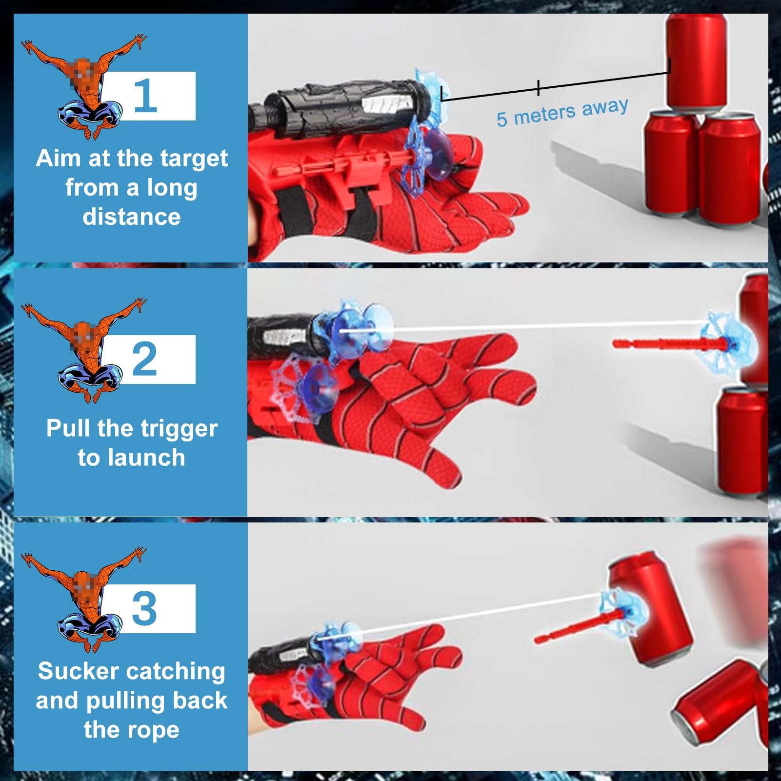 Launcher Glove, Spiderm Guanti per Bambino, Spiderm Launcher Guanto con con Spiderm Maschera, Guanti Launcher per Giochi, Spiderm Web Launcher Toy, Cosplay Giocattoli da Polso Set (A)