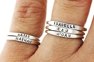 Teeny Tiny Sterling Silver Stacking Ring, Initial Disc Engraved Ring, Personalized Stacking...