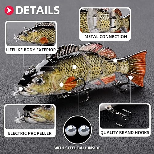 Miniatura 2 de Señuelos eléctricos robóticos de pesca de 5.12 pulgadas, luz LED recargable por USB, rastrero de varias juntas, señuelos de natación duros para pesca