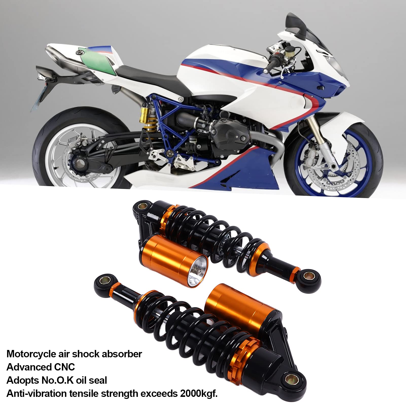 Akozon Motocyklowy Amortyzator, Para 280mm Motocyklowy Amortyzator Pneumatyczny Bezpieczny Sprężynowy Projekt Uniwersalny do Skutera ATV Go Kart Quad Dirt Sport Bikes