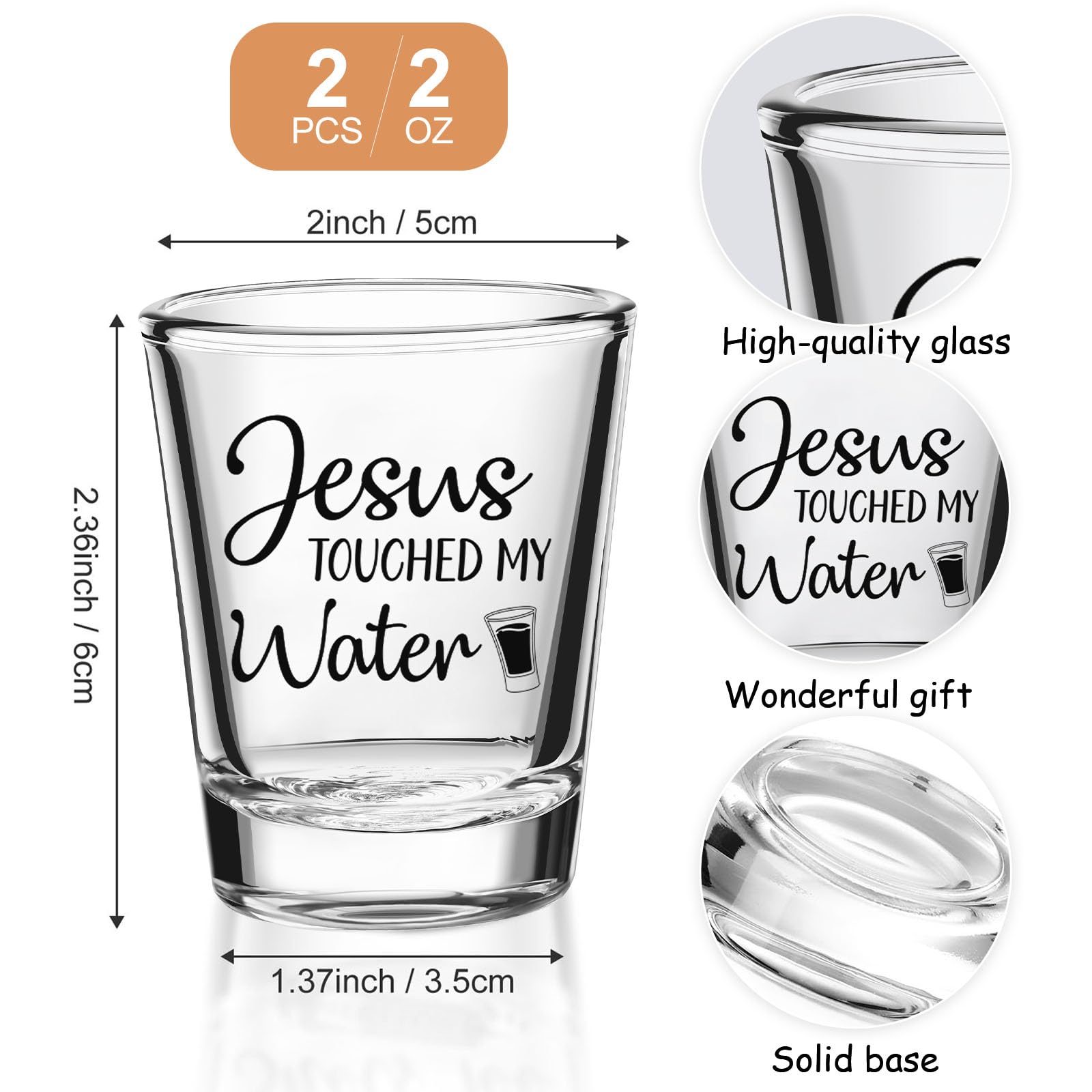Patelai 2 Pcs jesus Touched My Water Funny Glass Gift for Christmas, Present for Family, Friends, Church Members, Xmas Party 2 oz (2.36 x 1.97 Inch)