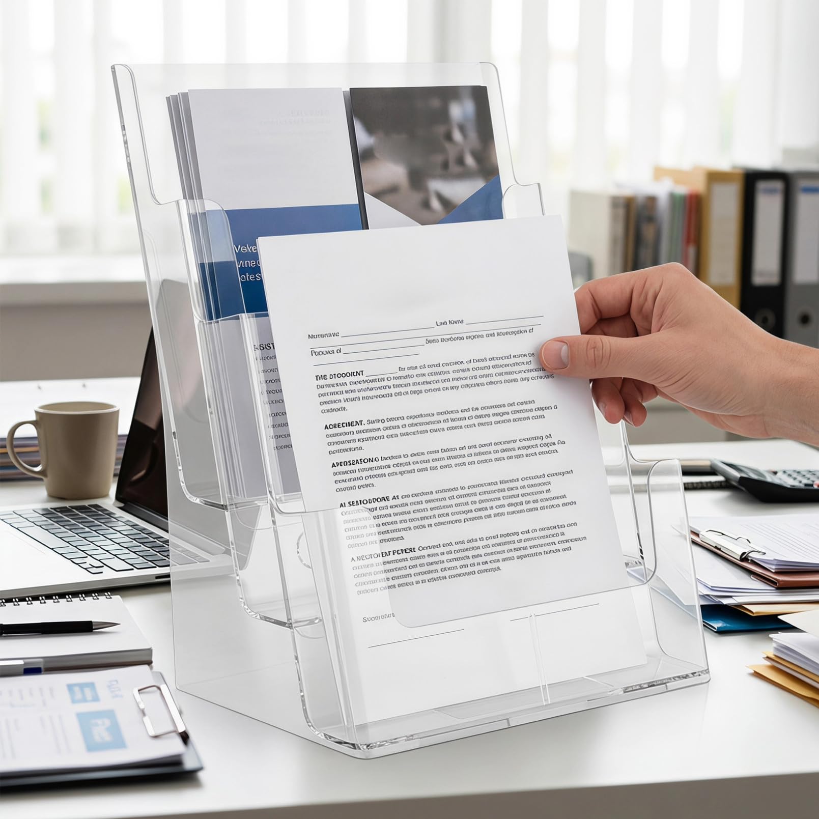 INOOMP Organizador de Escritorio Acrílico Resistente Expositor Revistas y Folletos Soporte de Archivo para Oficina Almacenamiento Compacto y Visible para