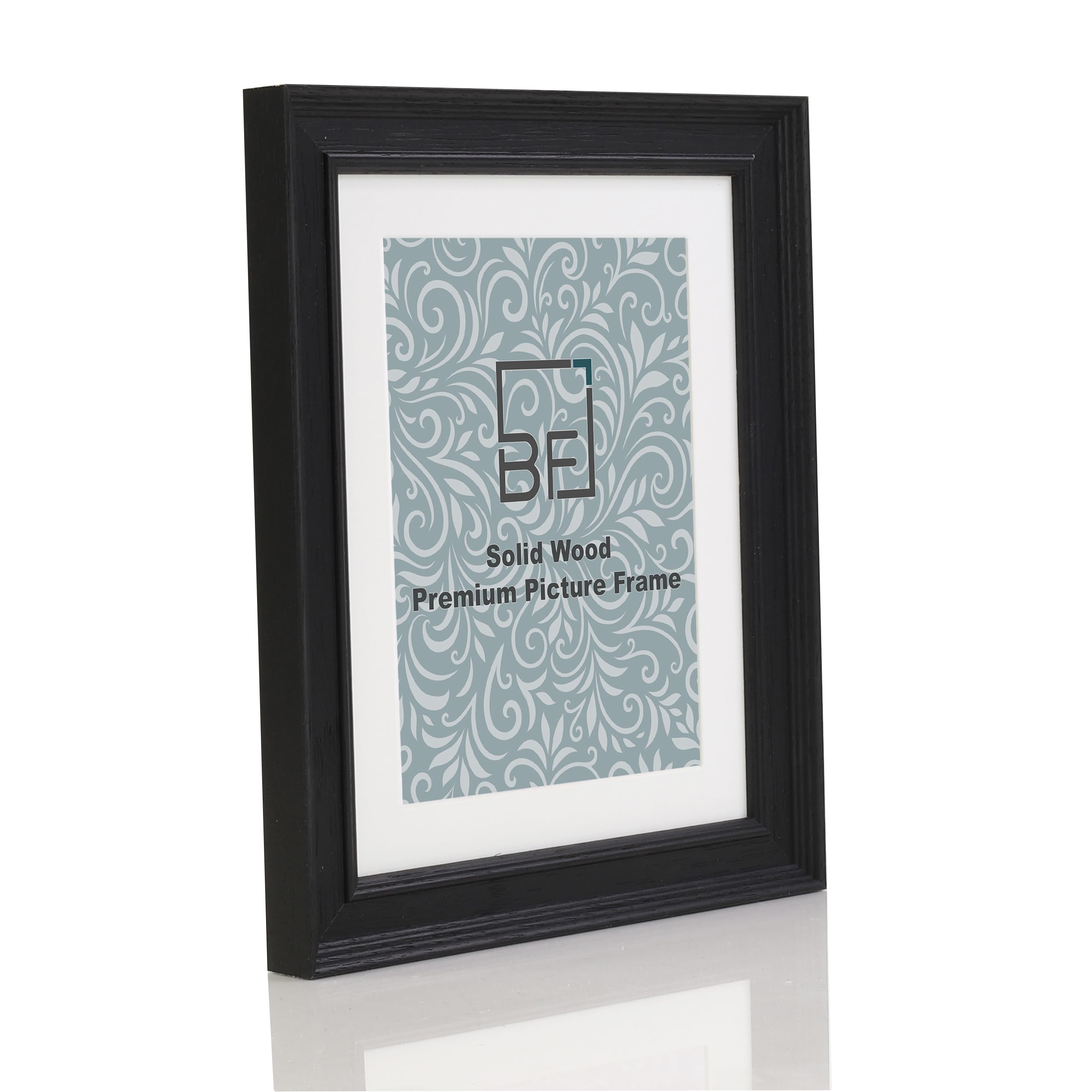 Boldon Framing - 8x6 Black Solid Wood Painted Picture Frame With White Mount To Fit 6x4 Picture, Modern Stepped Profile Free Standing and Wall Mounted Safety Glazing