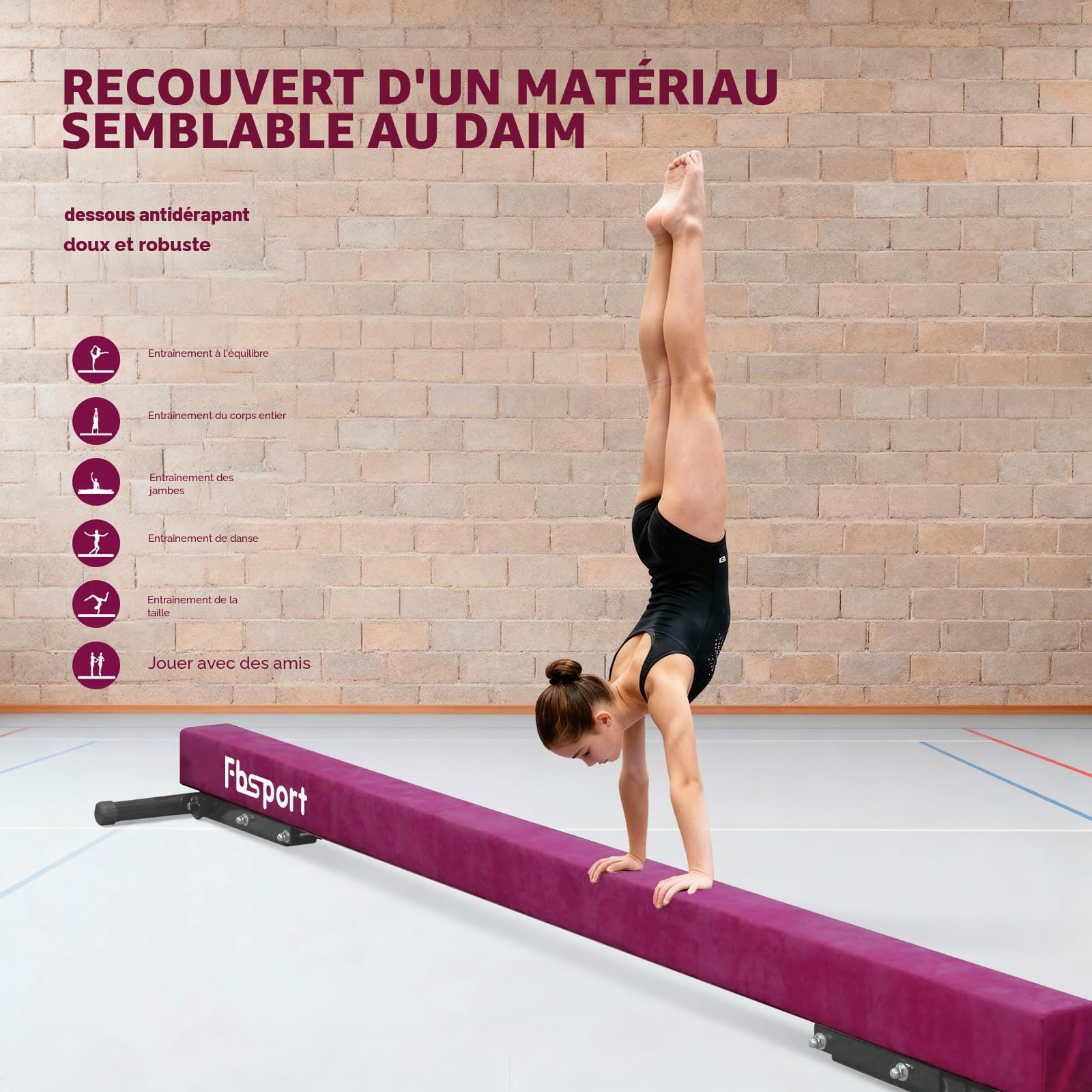 FBSPORT Poutre Gymnastique Pliable réglable 244cm, 5 Hauteur réglable Haute et Basse Poutre de Plancher Haute stabilité Enfants/Adultes Gymnase Pratique équipement d'entraînement