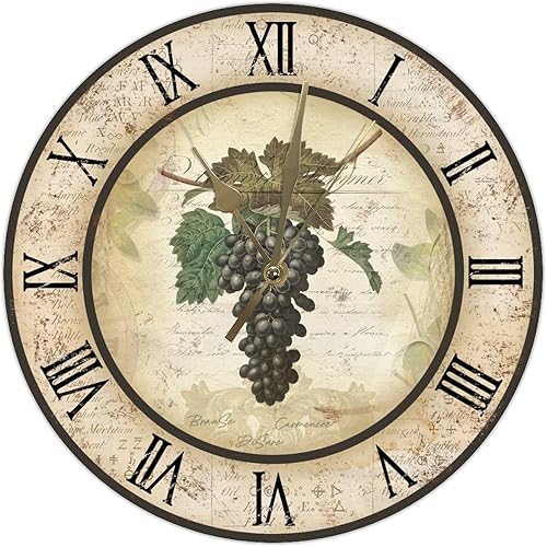 Miniatura 8 de Reloj de pared de vino de uva, vintage, granja, marrón, reloj de pared grande de 15 pulgadas, silencioso, sin tictac, funciona con pilas, reloj de