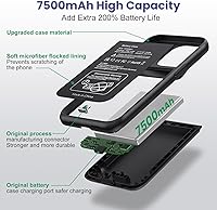Vista 3 de Funda con batería para iPhone 13/ 13Pro/14, potente cargador de batería de 7500 mAh, funda portátil recargable, protectora, extendida, cargador Negro