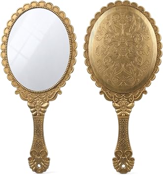 1Pcs Vintage Handheld Mirror, 25 x 11.5cm Hand Mirror with Handle