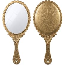 1Pcs Vintage Handheld Mirror, 25 x 11.5cm Hand Mirror with Handle