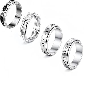 4 st spinner-ringar för kvinnor rostfritt stål fidget band ringar set måne stjärna sandblästrad finish damring för stressavlastning bröllopslöfte